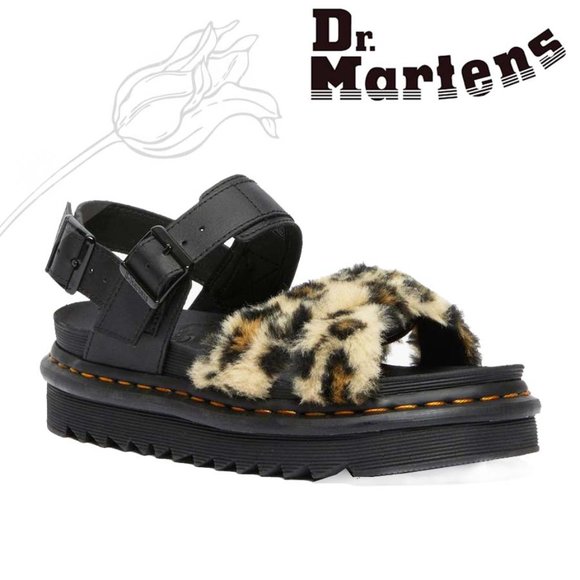 Dr. Martens Shoes - Dr. Martins Voss Fluffy Faux Fur Leather Sandals 8